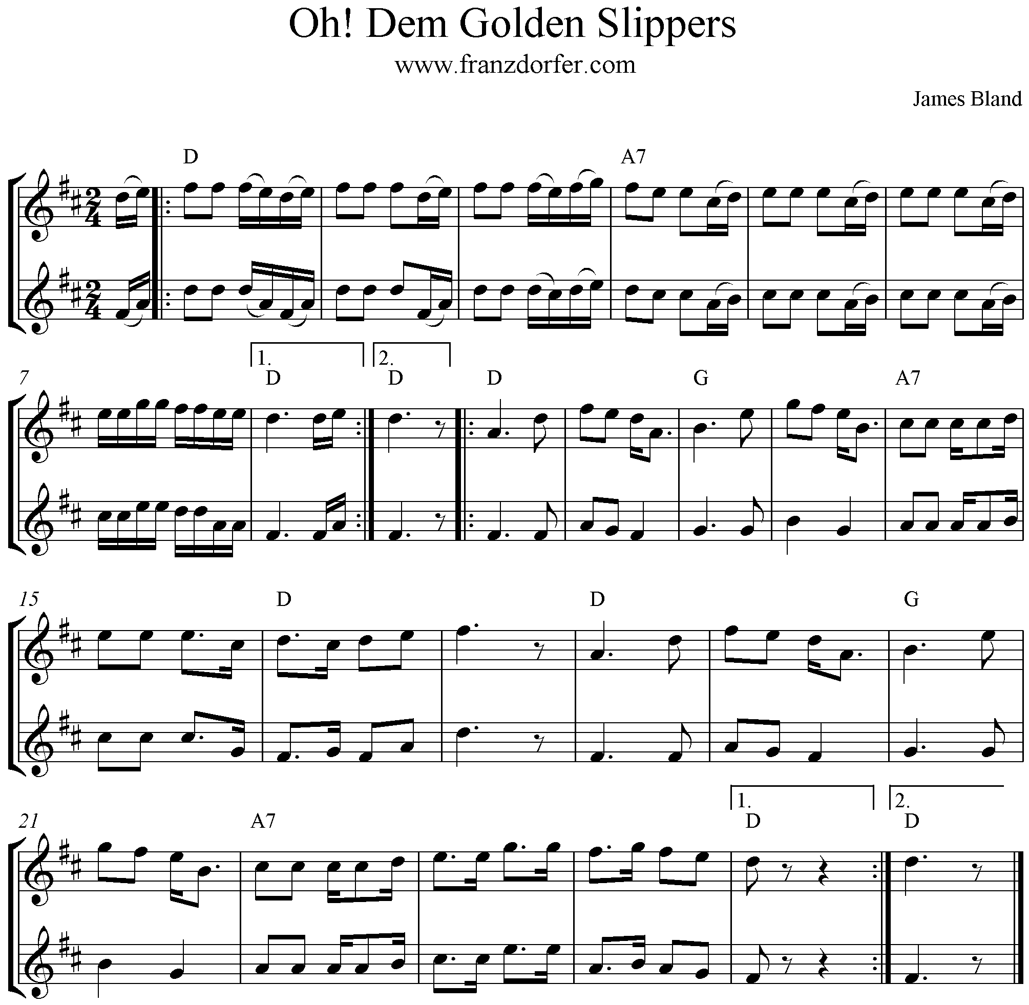 Oh Dem Golden Slippers, Freesheetmusic, D-Major